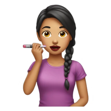 Girl putting lipstick on sticker