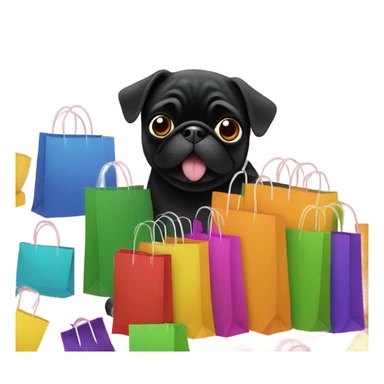 Black pug with many shopping bags sticker