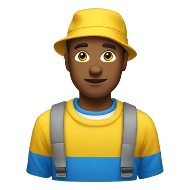 Man with yellow hat and a blue sweater with a white T-shirt under it sticker