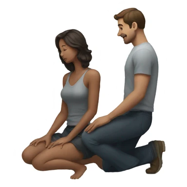 woman sitting on knees looking at man standing sticker
