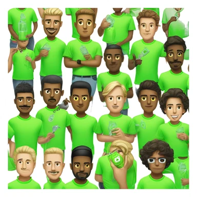 group of fashionable and flamboyant men in neon green shirts holding a very small clear bag in one hand and a key in the other sticker