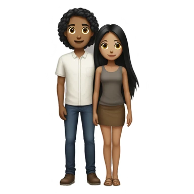 tan girl with long black hair with short brown haired white boy sticker
