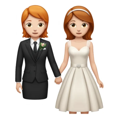 lesbian couple getting married. one ginger one brunette. ginger in a suit, medium brunette in a dress. BOTH GIRLS sticker