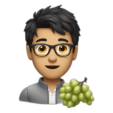 Young dark haired men with glasses, throwing grapes sticker