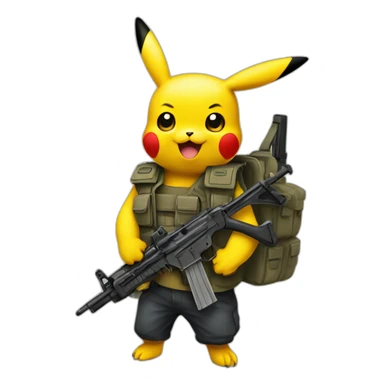 pikachu wearing bulletproof vest and an ak17 sticker