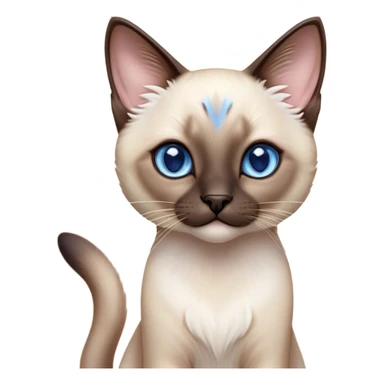 Cinematic Cute Siamese Cat Portrait Emoji, slender body, soft cream-colored fur with rich dark points on the ears, face, paws, and tail, big, sparkling sapphire-blue eyes, Simplified yet irresistibly adorable features, highly detailed, glowing with a warm, cozy glow, high shine, curious yet calm, stylized with a touch of whimsy, bright and endearing, soft glowing outline, capturing the essence of a mischievous yet lazy and loveable kitty, so cuddly it feels like it could waddle right out of the screen for a snuggle! sticker