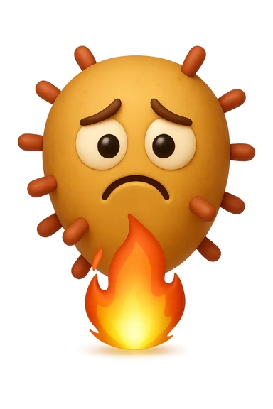 EMOJI STILE IPHONE 3D DI BATTERI INTESTINALI 3D CON ESPRESSIONE TRISTE  IN VOLTO MENTRE SOTTO DI LORO BRUCIA UNA FIAMMA, FAGLI ANCHE LA PARTE BIANCA DEGLI OCCHI, NON SOLO LA PUPILLA sticker