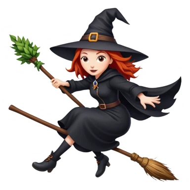 Red hair witch flying on a broom white skin sticker
