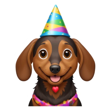 A dachshund wearing a party hat sticker