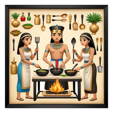 ancient Egyptian cooking scene in hieroglyphic style sticker
