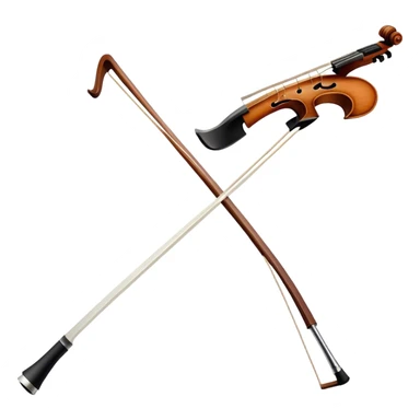 Create a detailed emoji representing a cello bow. The design should feature the elegant and slender shape of the bow, with visible intricate details like the fine wood texture, the metal ferrule, and the soft horsehair stretched tightly across it. Include subtle accents like the leather grip near the frog and delicate wooden finish. The bow should have a classic, polished look, with a touch of sophistication. Use warm wooden tones, silver, and black to highlight the craftsmanship of a professional cello bow. The background should be transparent. sticker