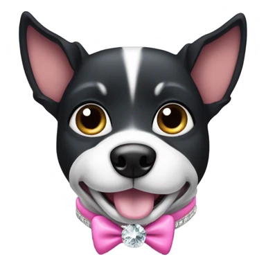 Black dog with a normal pink collar with diamonds on and pointy ears, make sure the dog has some white on its chest  sticker
