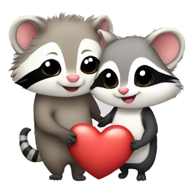 Opossum and raccoon cute couple love with heart sticker