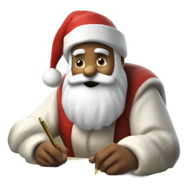 Father Christmas is sitting on a desk, writing something down on a sheet of paper, solving complicated math puzzles  sticker