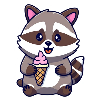 Raccoon eating ice cream sandwich  sticker