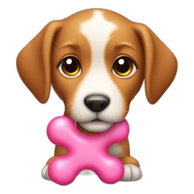 puppy with pink toy bone sit sticker