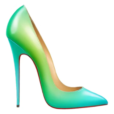 Hyper Realistic top view of a pair of tiffany blue to pistachio green ombre 
Louboutin stiletto high heel shoes. sticker