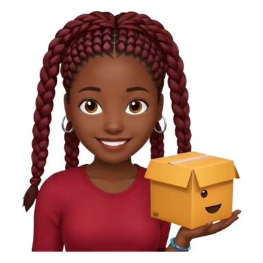 Black girl with box braids and a dark red top sticker