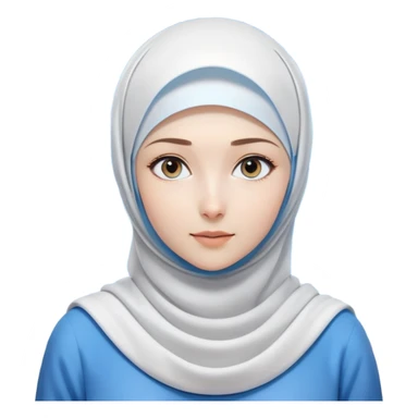 girl with white hijab in blue clothes, surrounded by screens displaying advanced holographic projections, quantum computing visuals, neural networks, futuristic UI elements, flowing digital code sticker
