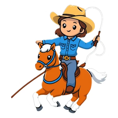 girl wearing cowboy hat riding a horse holding a whip sticker