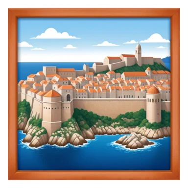 Cinematic Realistic Dubrovnik Landmark Emoji, showcasing the historic walled city with its terracotta rooftops, stone fortifications, and the deep blue Adriatic Sea stretching beyond. sticker