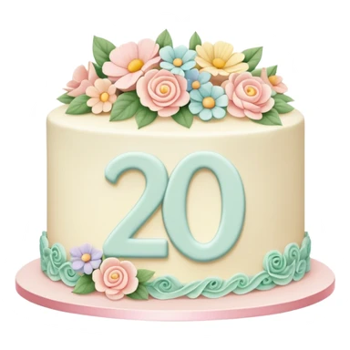 make a floral pastel cake that is aesthetic or vintage with the number 20 on it sticker
