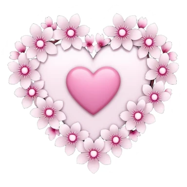 goth sakura heart, heart made of white sakura petals with pink accents, remove background sticker