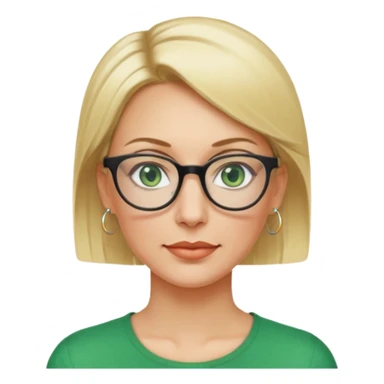 femme 40 ans lunettes carrécheveux très courts blonde anneaux oreilles yeux verts sticker