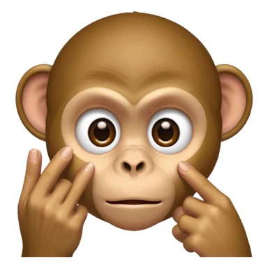 A monkey using one finger to pull his eyelid down to expose more eye sticker