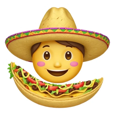 smile emoji with sombrero hat eating taco sticker