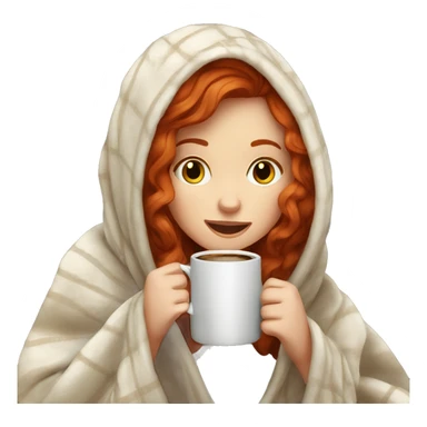 Redhead girl in cozy blanket drinking coffee  sticker