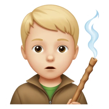 A white child blows his lips into a stick sticker