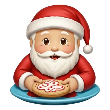 “A cute Christmas-themed Santa cookie, decorated with red and white icing, smiling face, sitting on a small plate, cartoon-style, vibrant colors, festive and cozy mood” sticker