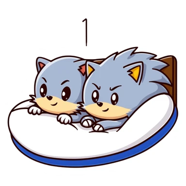 Sonic and Silver hedgehog characters resting on a bed sticker