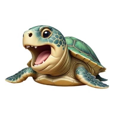 Cinematic Realistic Cute Yawning Sea Turtle Portrait Emoji, Head tilted slightly with a dramatic, wide-open yawn, showcasing a soft, textured shell and a tender, aged face with half-closed, drowsy eyes, rendered with natural shadows and delicate detail; high shine, relaxed yet expressive, styled with a dash of oceanic charm, soft glowing outline, capturing the essence of a sleepy yet affectionate sea turtle that appears ready to stretch out and drift into a peaceful nap! sticker