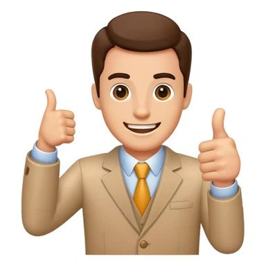 Enthusiastic salesman with phone and thumbs up sticker