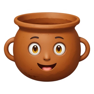 top-down view of a round clay pot focusing on the open mouth, emoji style sticker