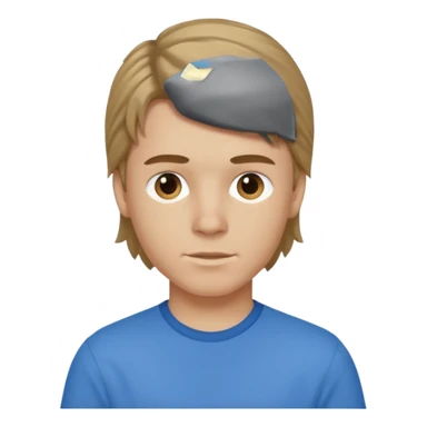 boy with dark blonde hair in a mullet with a neat blue shirt (blouse) sticker
