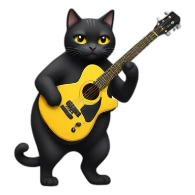 Black fat cat with yellow eyes playing guitar sticker
