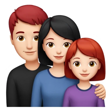 a family of three, all three white: the mother with short red hair, the father with black hair, and the daughter with black hair girl sticker