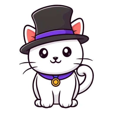 playful cat with a fancy hat sticker