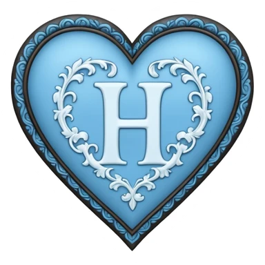Can you make a baby blue heart with a white letter in the middle in a gothic style, the letter is H sticker