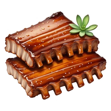 cinematic-realistic-barbeque-ribs-dish-emoji,-depicted-as-succulent,-slow-cooked-ribs-with-a-sticky-smoky-glaze-rendered-with-rich-textures-and-dynamic,-appetizing-lighting. baby back spare ribs sticker