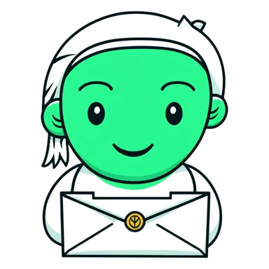 Maya hieroglyphic smile face - receiving a letter, perfect geometric lines, ONLY white and deep green colors, no other colors, flat design, clear messaging symbolism sticker