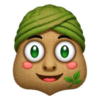 rustic handmade burlap character with green patches and stitched features sticker