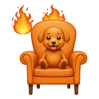 A cartoon orange dog on chair sitting in a house on fire and saying I'm fine sticker