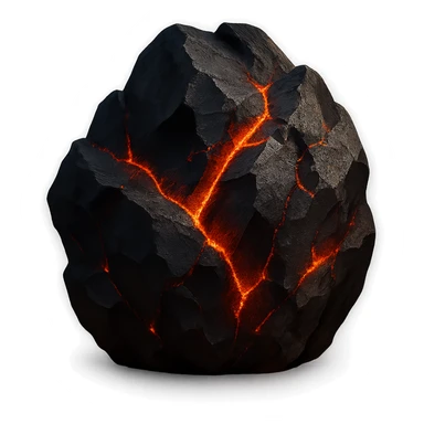 a jagged black lava boulder with fiery cracks, dramatic lighting, no background sticker