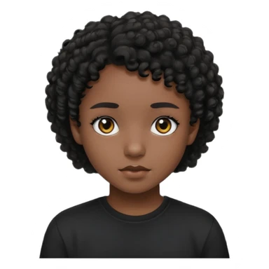 Un adolecente con camisa negra, pelo rizo, pelo corto, de color moreno su piel, ojos negross sticker