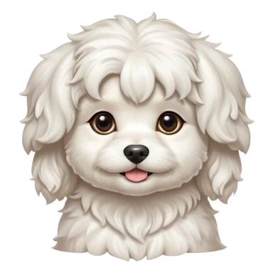 Cinematic Cute Wavy-Haired Maltese dog Portrait Emoji, Head tilted playfully and inquisitively, featuring a luxurious, wavy-haired white coat with a healthy sheen, round, sparkling dark eyes filled with curiosity, Simplified yet irresistibly adorable features, highly detailed, glowing with a warm, friendly glow, high shine, affectionate and lively, stylized with a touch of whimsy, bright and endearing, soft glowing outline, capturing the essence of a mischievous yet loving companion, so playful it feels like it could scamper out of the screen and into your arms! sticker