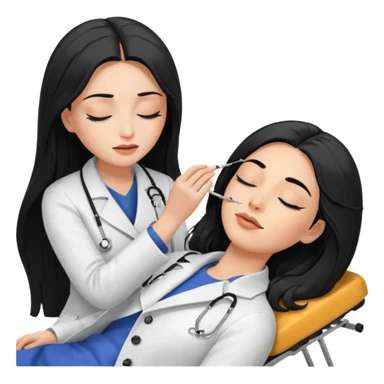 mulher branca cabelo longo e preto aplicando cilios em outra mulher que esta deitada em uma maca de olhos fechados sticker